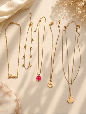 Girls Gold Tone Charm Necklaces Heart Flower Smiley Love butterfly